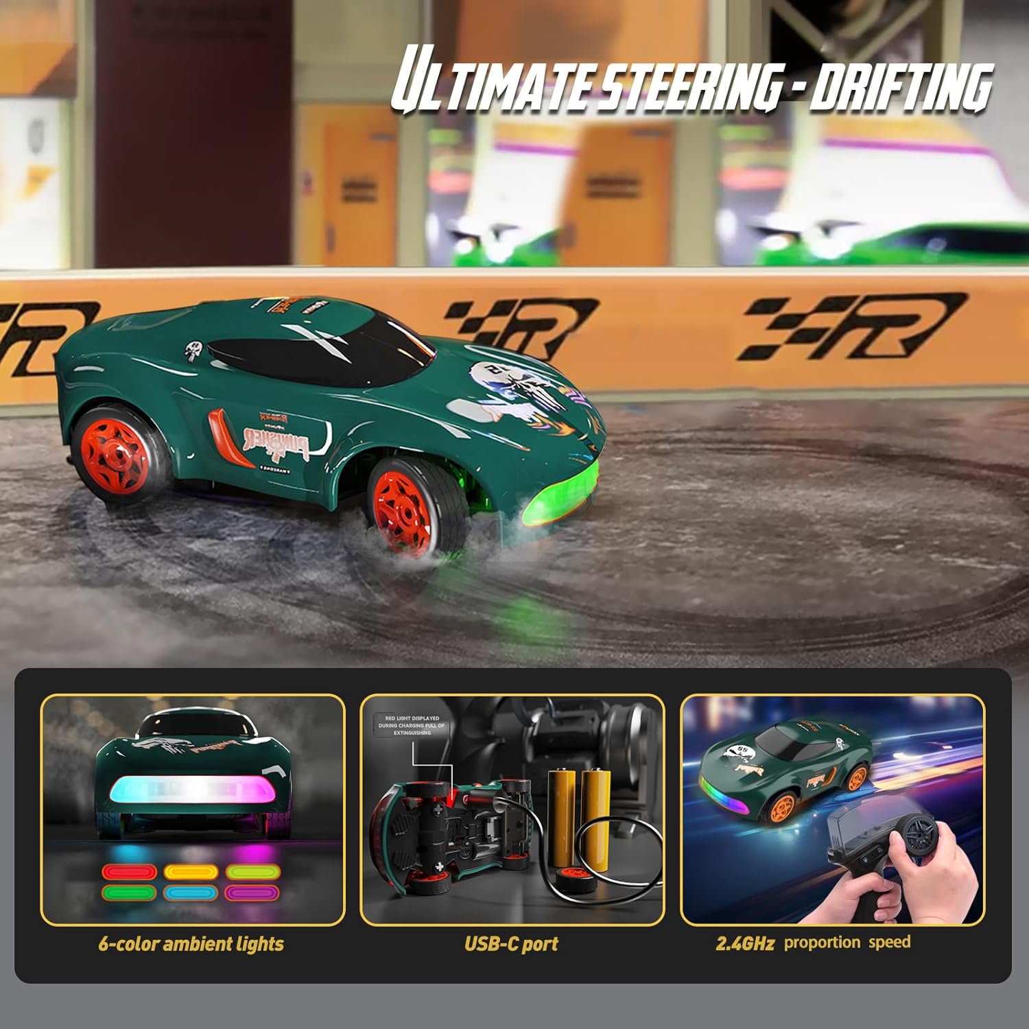1:64 Scale Fast Electric Hobby Desktop Model Auto 4WD Colorful LED Light Mini Remote Control RC Drift Car - Bild 9