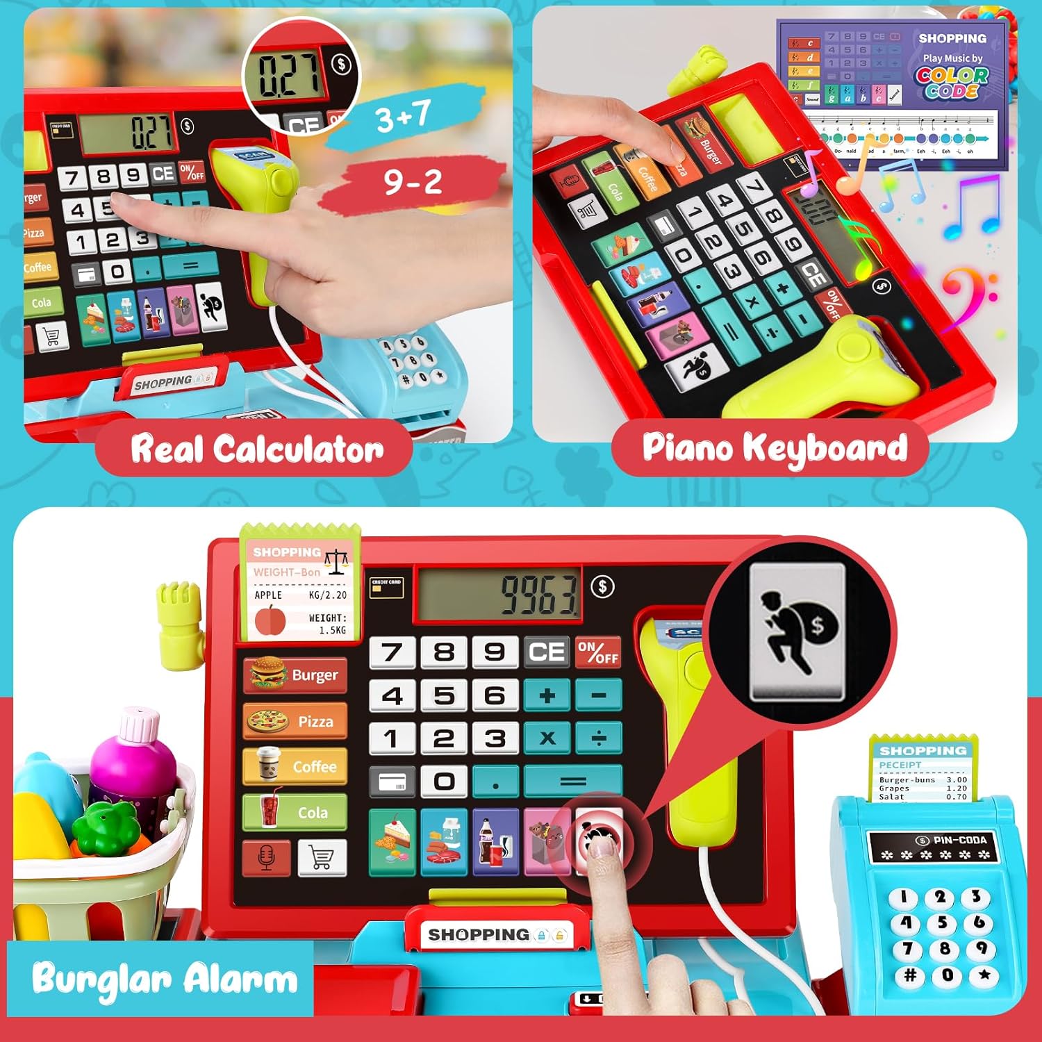 Calculatrice de position de supermarché interactive éducative, jouet d'apprentissage pour enfants, Scanner sonore, caisse enregistreuse de supermarché - Image 5