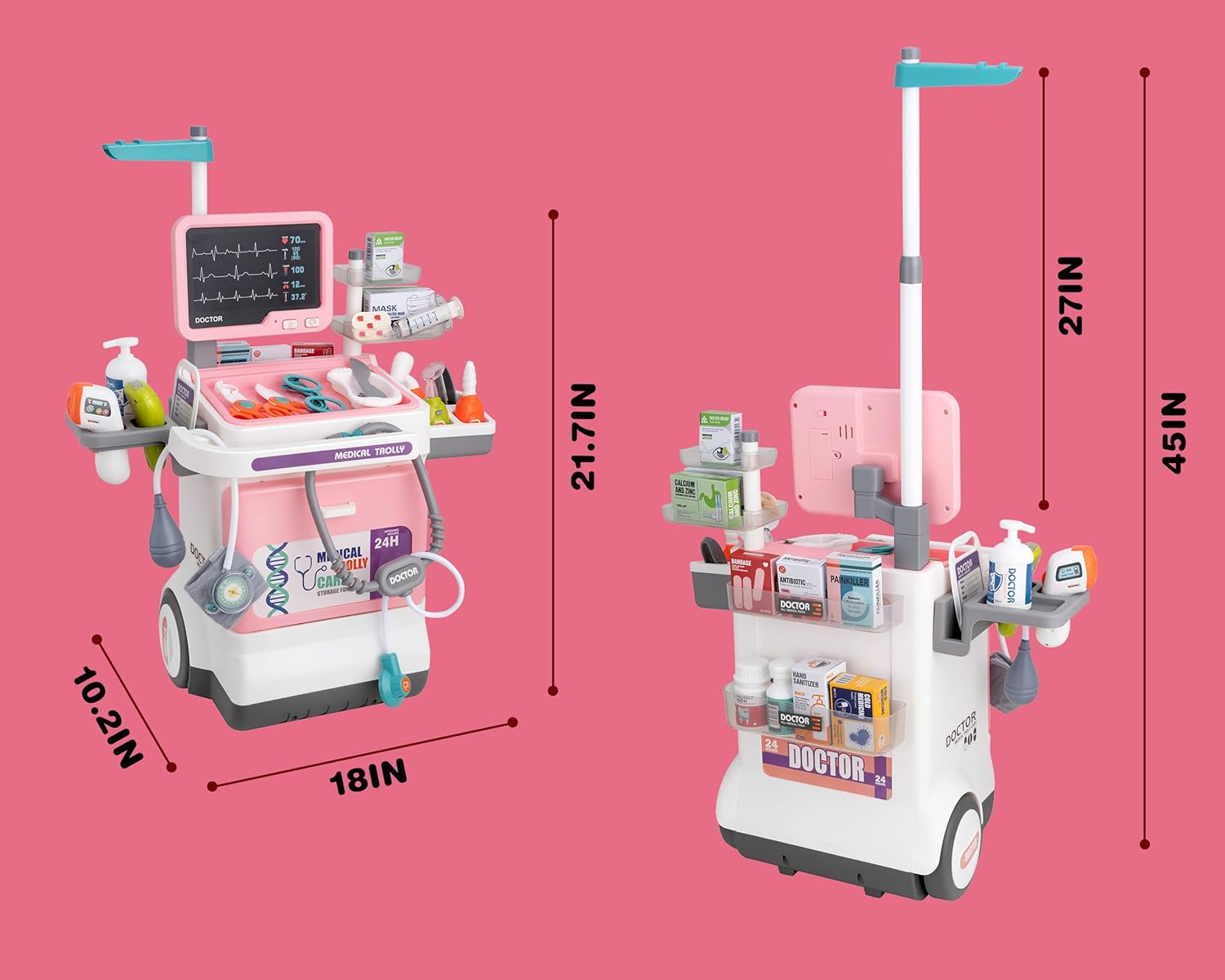 Carro médico eléctrico de lujo para juego de simulación, bolsa de transporte para inyección de medicina simulada, juego de juguetes para médicos para niños pequeños - Imagen 5