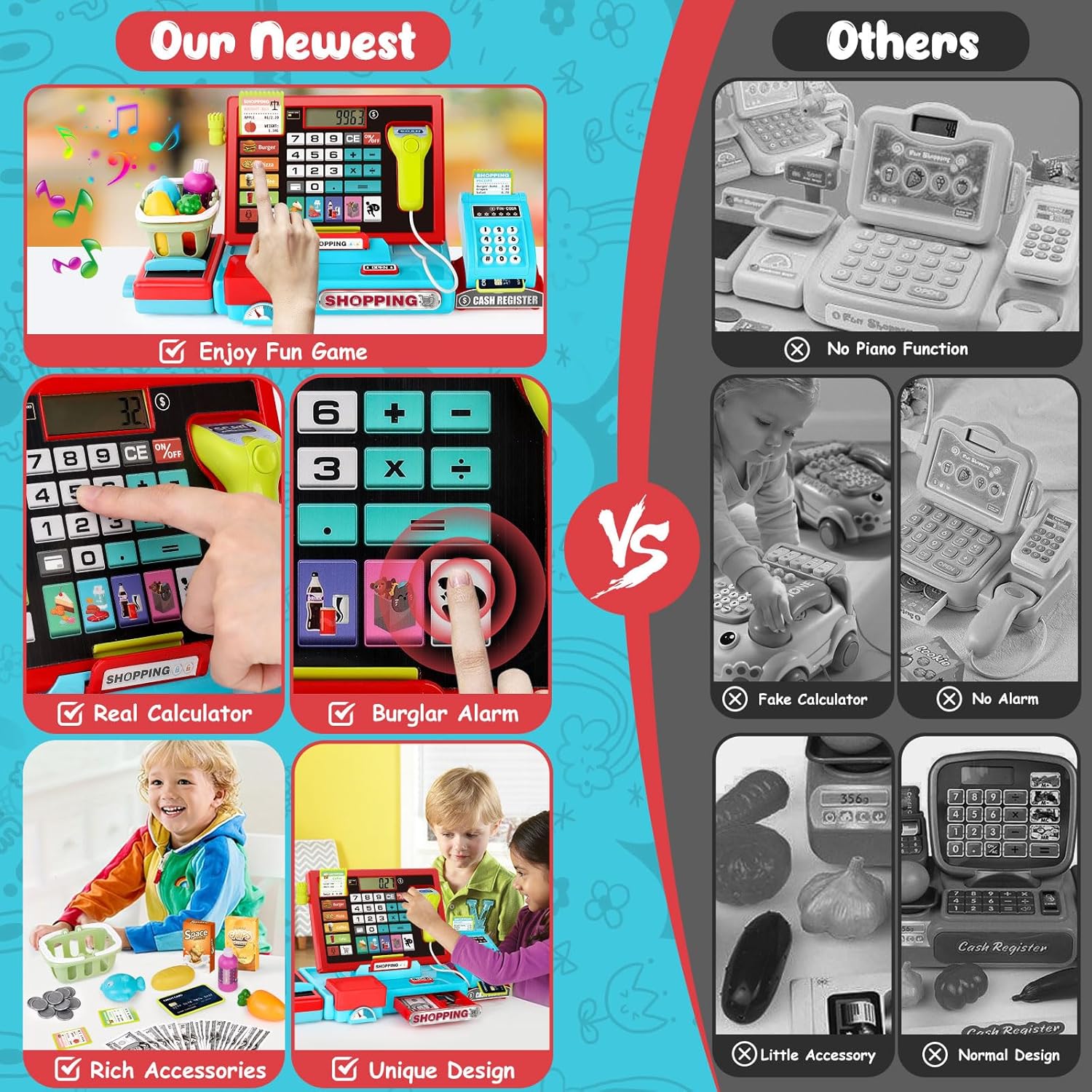 Calculatrice de position de supermarché interactive éducative, jouet d'apprentissage pour enfants, Scanner sonore, caisse enregistreuse de supermarché - Image 6