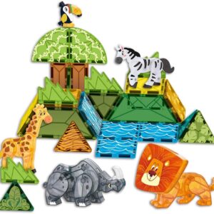 Bloques de construcción magnéticos con tema animal de pastizales al por mayor para el aprendizaje STEM - LuluJuguetes Familiares