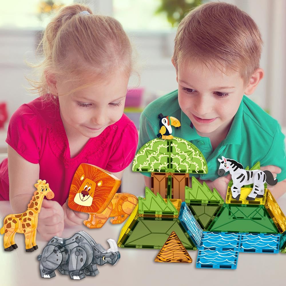 Grassland Animals Theme STEM Learning Educational Kids Ages 5 6 7 Year Old Toys Magnetic Tiles - Bild 6