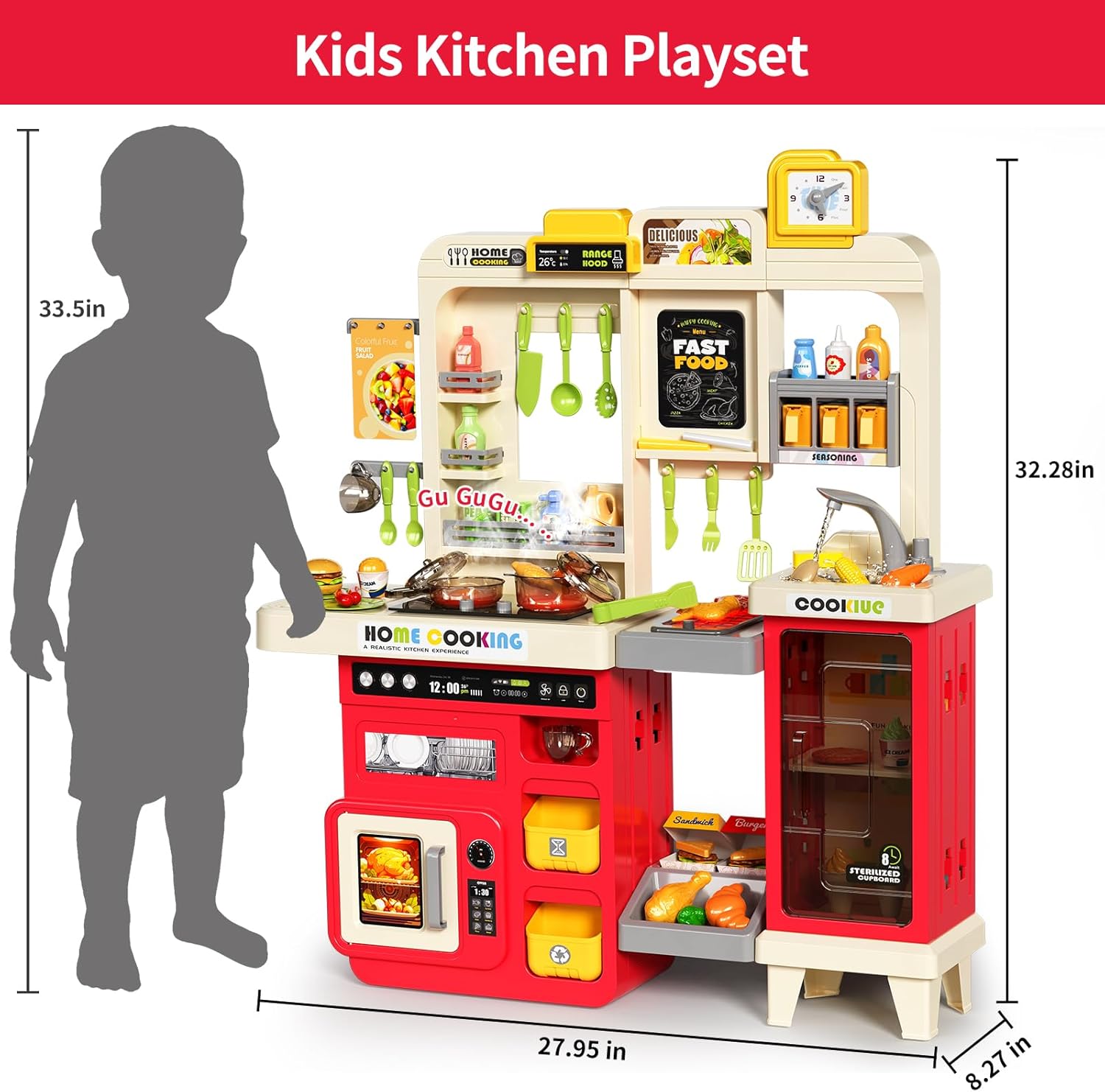 82Vajilla de simulación CM, cocina familiar, rociador de agua, luces de vapor, fregadero con sonido, juguete de cocina para niños pequeños - Imagen 6