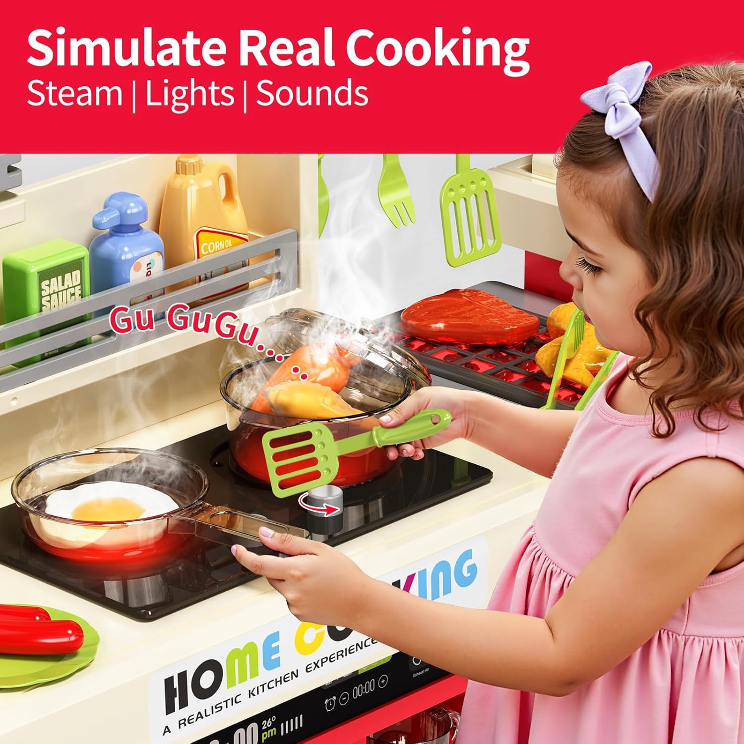 82Vajilla de simulación CM, cocina familiar, rociador de agua, luces de vapor, fregadero con sonido, juguete de cocina para niños pequeños - Imagen 5