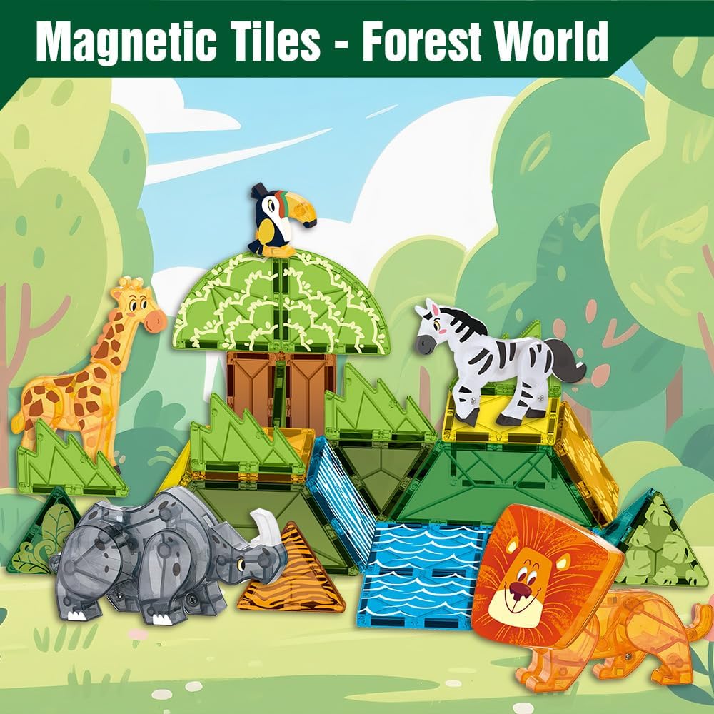 Grassland Animals Theme STEM Learning Educational Kids Ages 5 6 7 Year Old Toys Magnetic Tiles - Bild 5