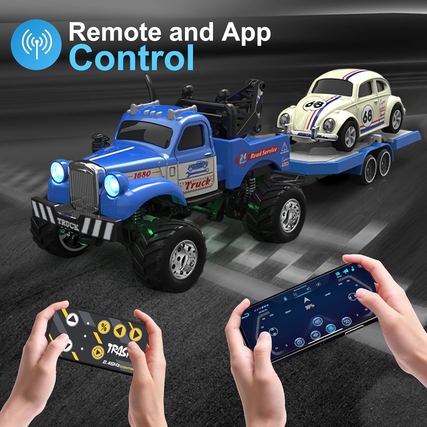 Novo rápido 1:64 Scale Mini Alloy Truck Electric Led Lights 24ghz Remote App Control 3 Speed Rc Car - Imagem 6