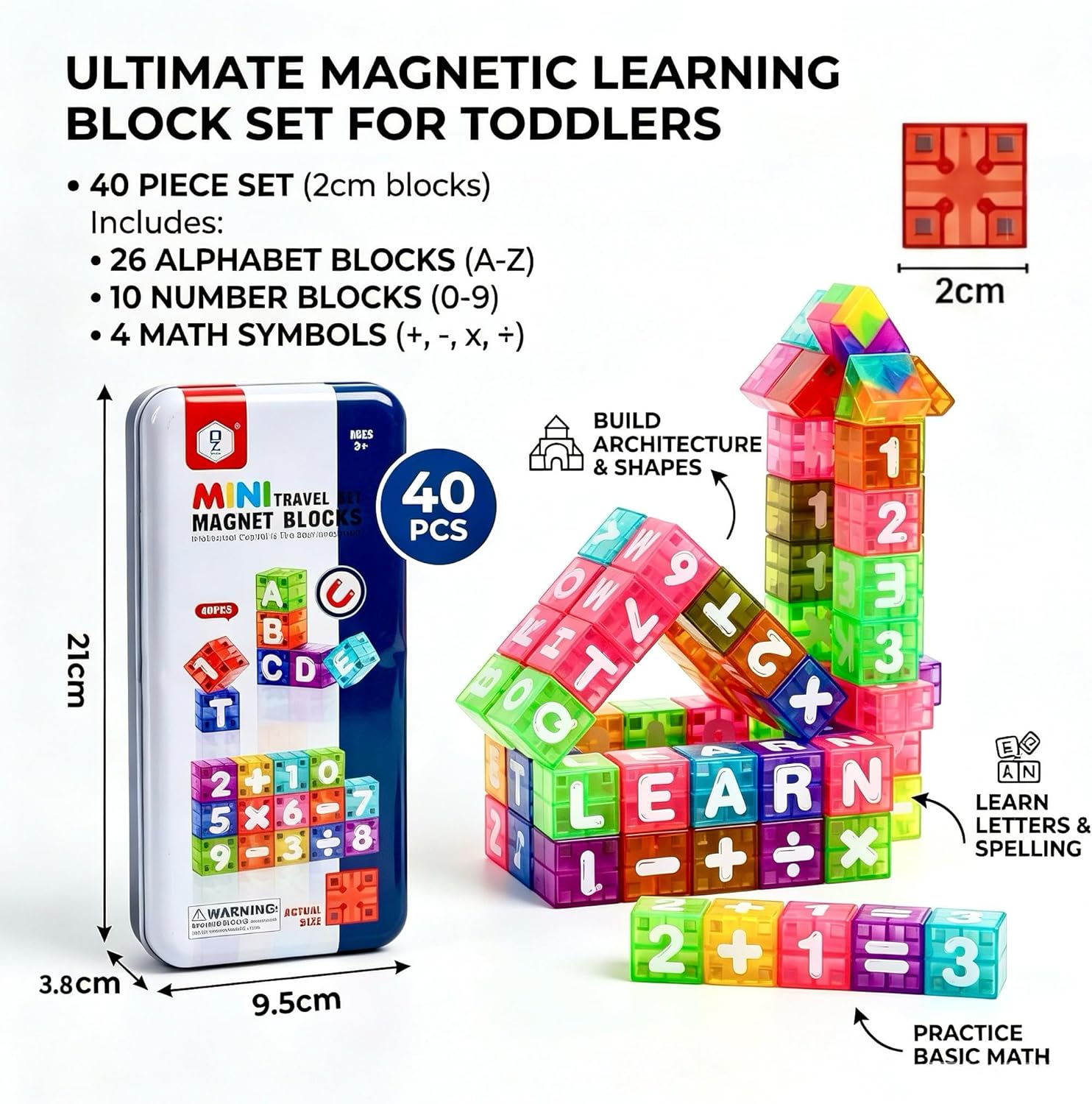 Wholesale 40PCS Magnetic Learning Blocks with Alphabet Numbers and Tin Box - Bild 6