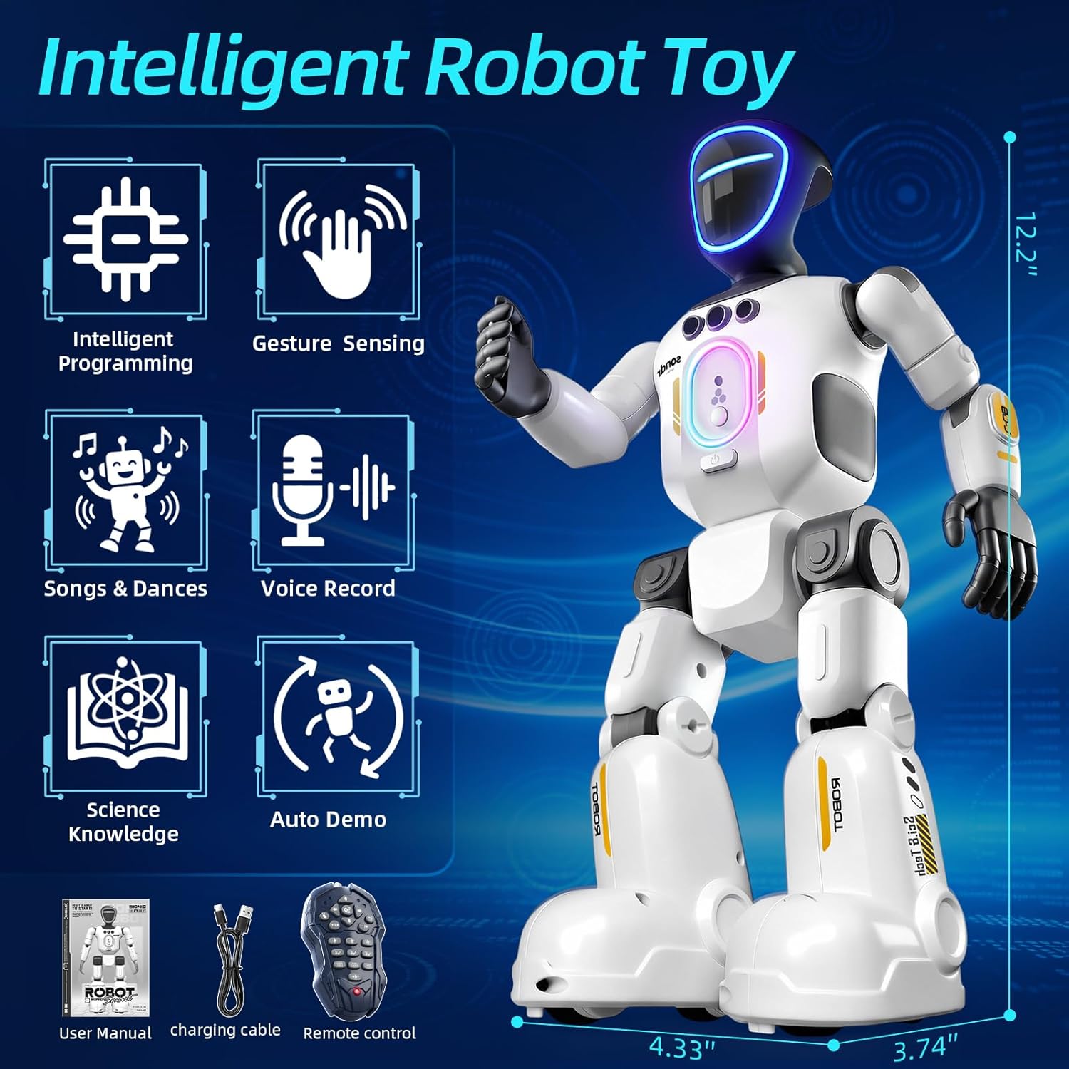 Kid Interactive Gesture Sensing Voice Recording Playback LED Faces Music Walking Dancing Remote Control Robot Toy - Image 7