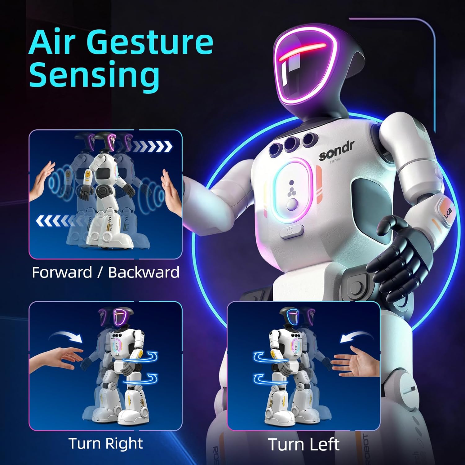 Kid Interactive Gesture Sensing Voice Recording Playback LED Faces Music Walking Dancing Remote Control Robot Toy - Image 5