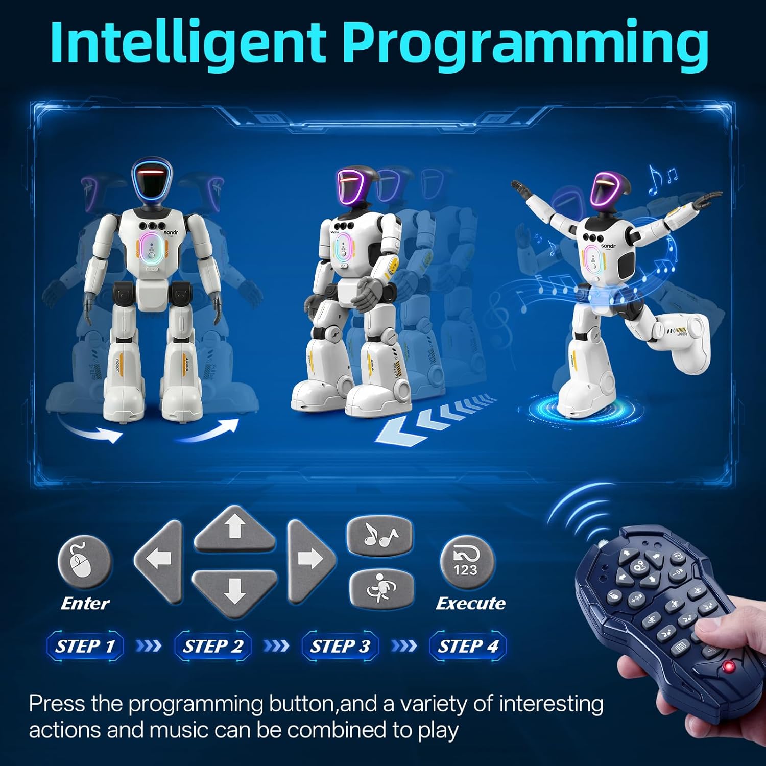 Kid Interactive Gesture Sensing Voice Recording Playback LED Faces Music Walking Dancing Remote Control Robot Toy - Image 3
