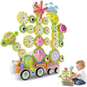 Wholesale electric gear train building toy with flower gears lights music and DIY STEM construction play