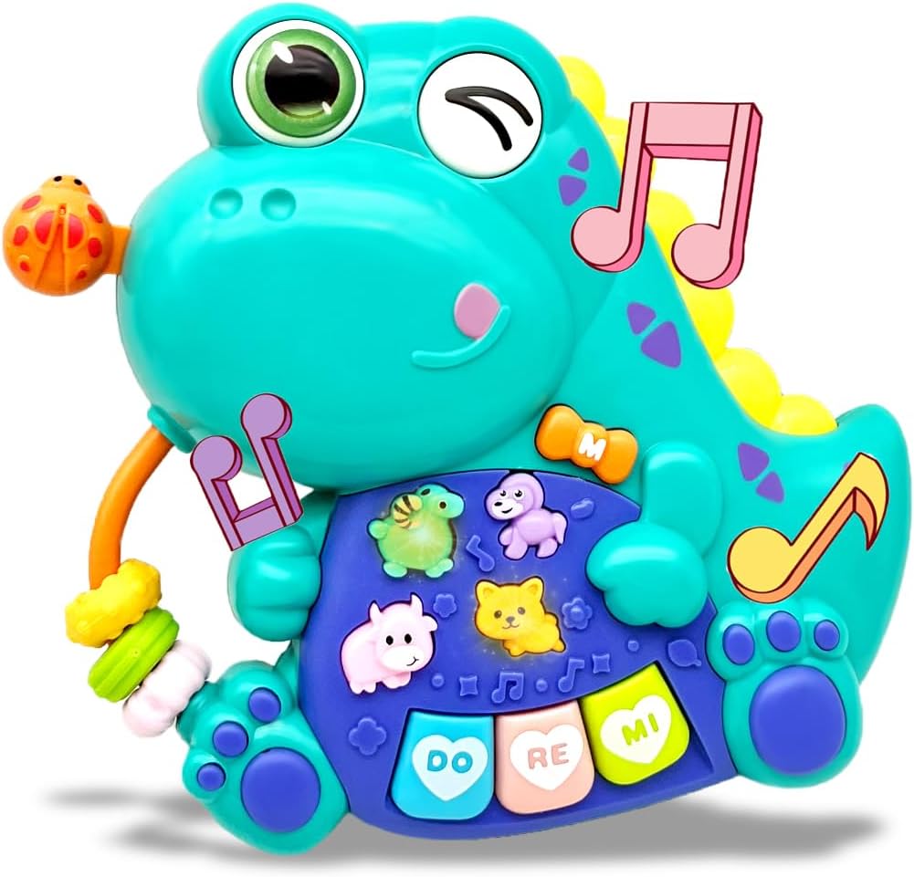Wholesale dinosaur baby piano toy with lights music animal buttons and rattle activity for early learning play