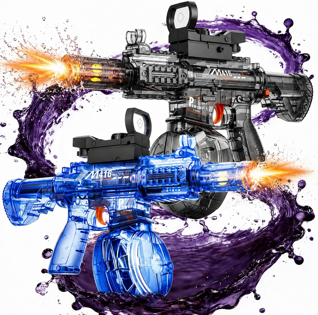 Wholesale transparent blue and black LED automatic electric water gun for summer pool and outdoor play