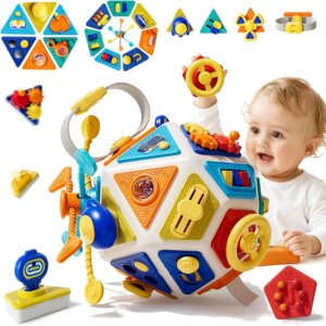Wholesale 22 in 1 Montessori busy board activity cube with gears switches steering wheel and sensory activities for toddlers