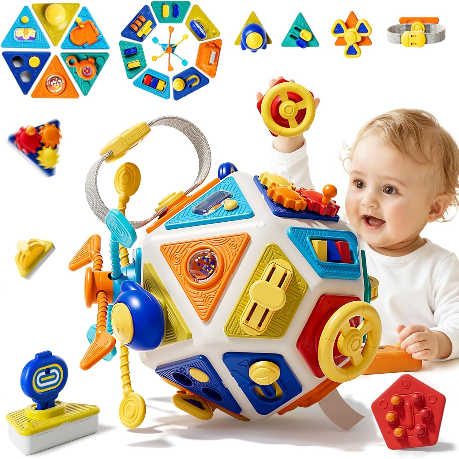 Wholesale 22 in 1 Montessori busy board activity cube with gears switches steering wheel and sensory activities for toddlers