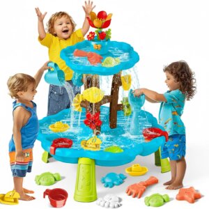 Wholesale two tier blossom sand and water table with beach molds outdoor summer water play toys for toddlers