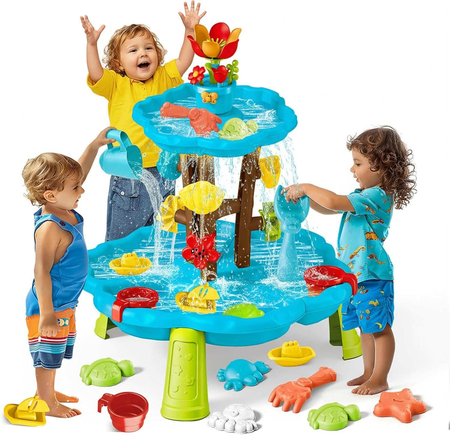 Wholesale two tier blossom sand and water table with beach molds outdoor summer water play toys for toddlers