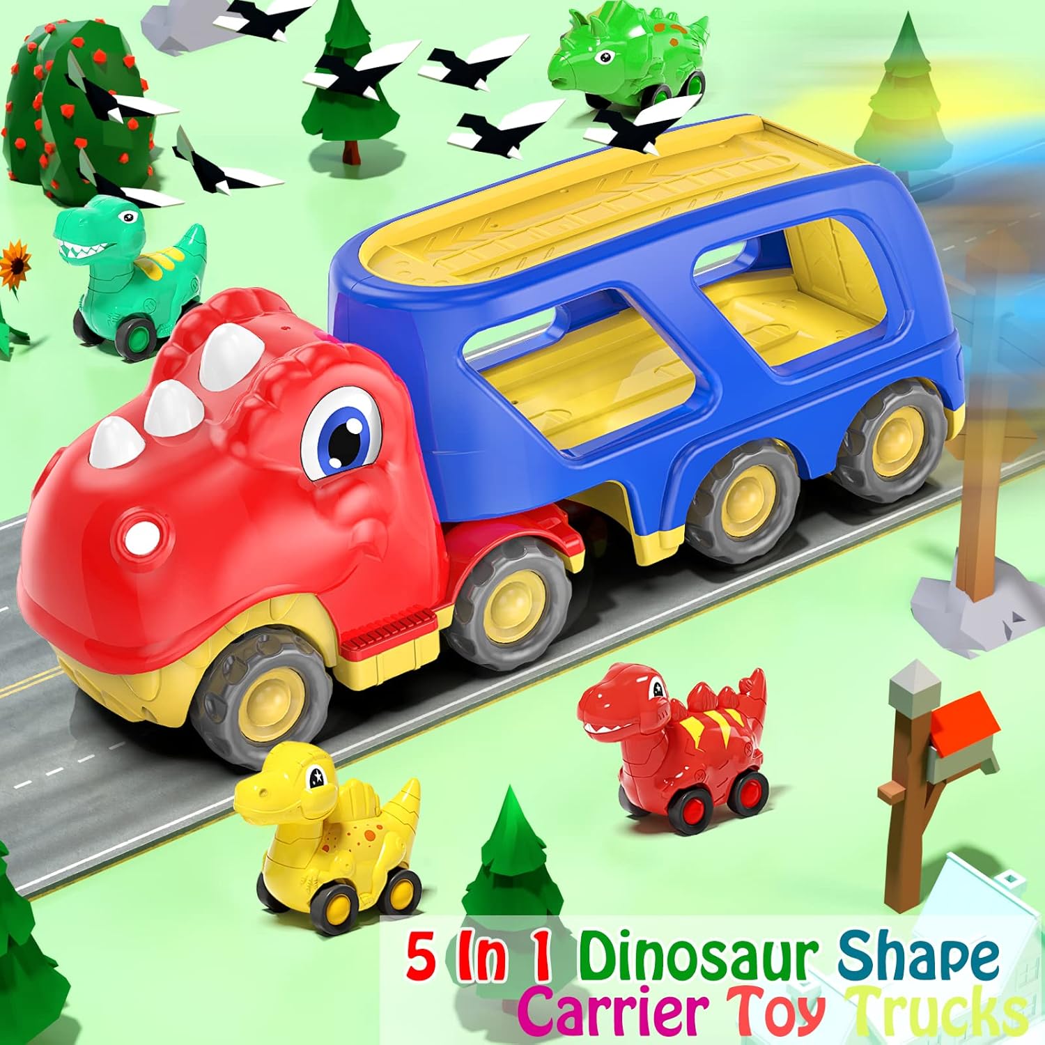 Wholesale Dinosaur Transport Truck Toy with 4 Pack Pull Back Dino Cars - Image 5