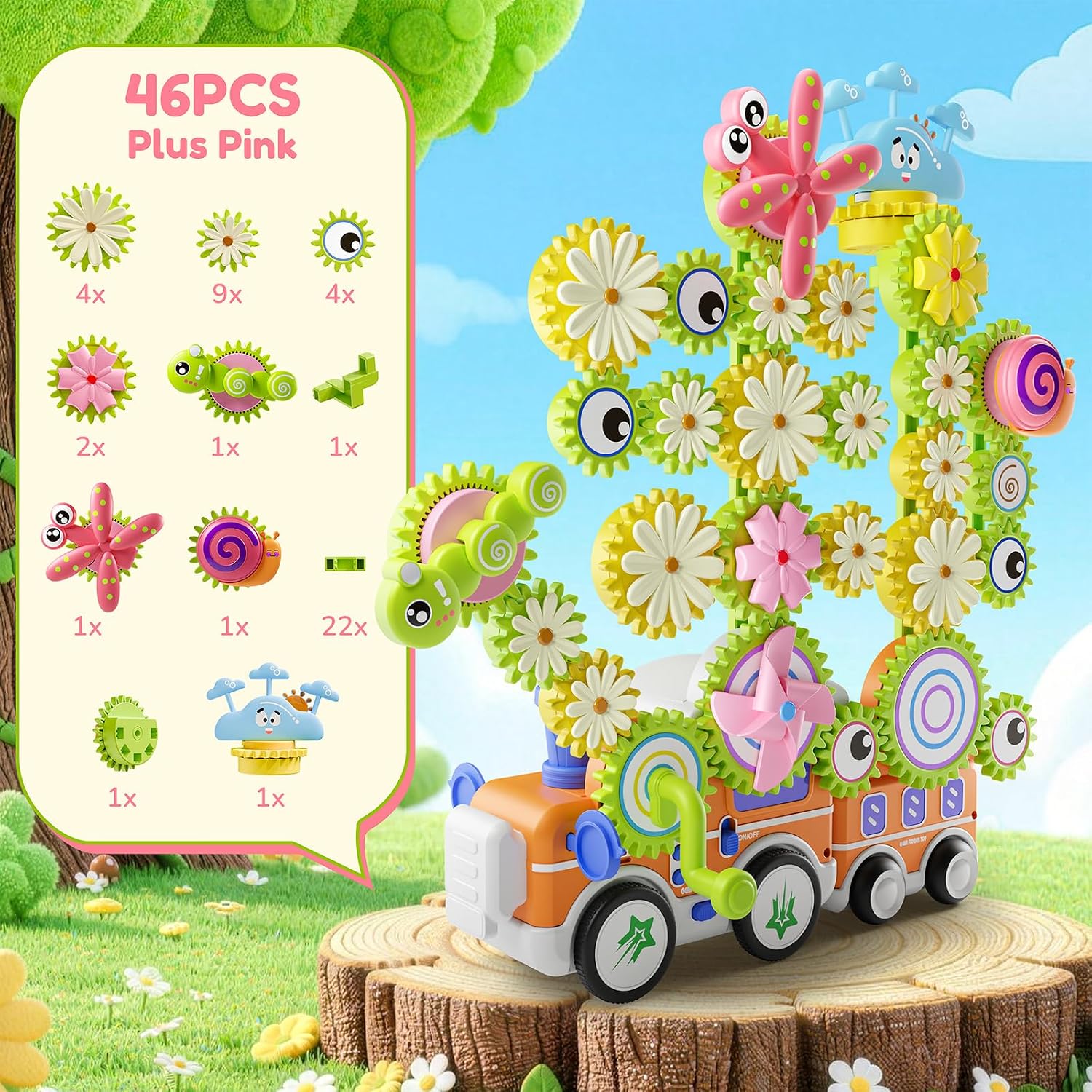 Wholesale Electric Gear Train Building Toy with Flower Lights Music and DIY STEM Play - Image 7