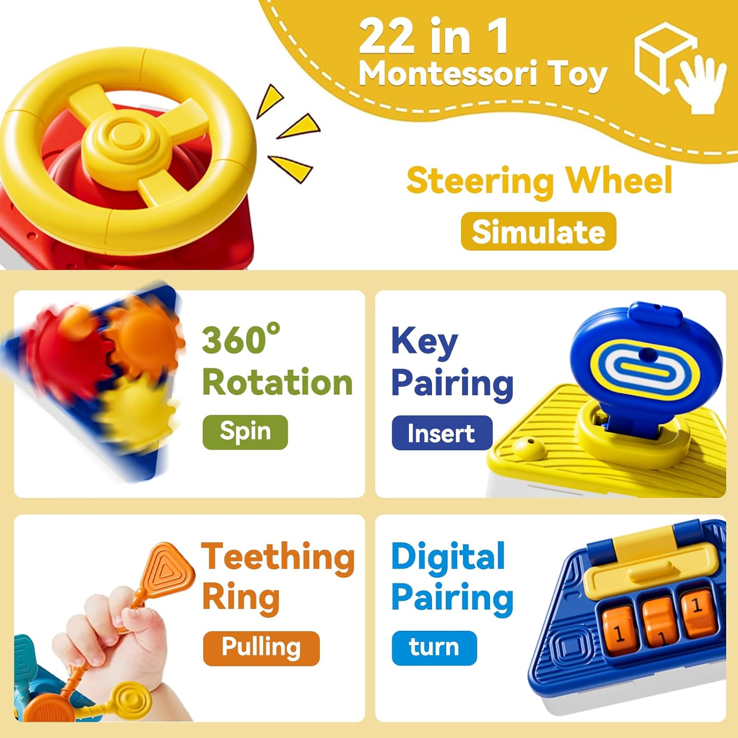 Wholesale 22 in 1 Busy Board Activity Cube with Gears and Steering Wheel - Image 7