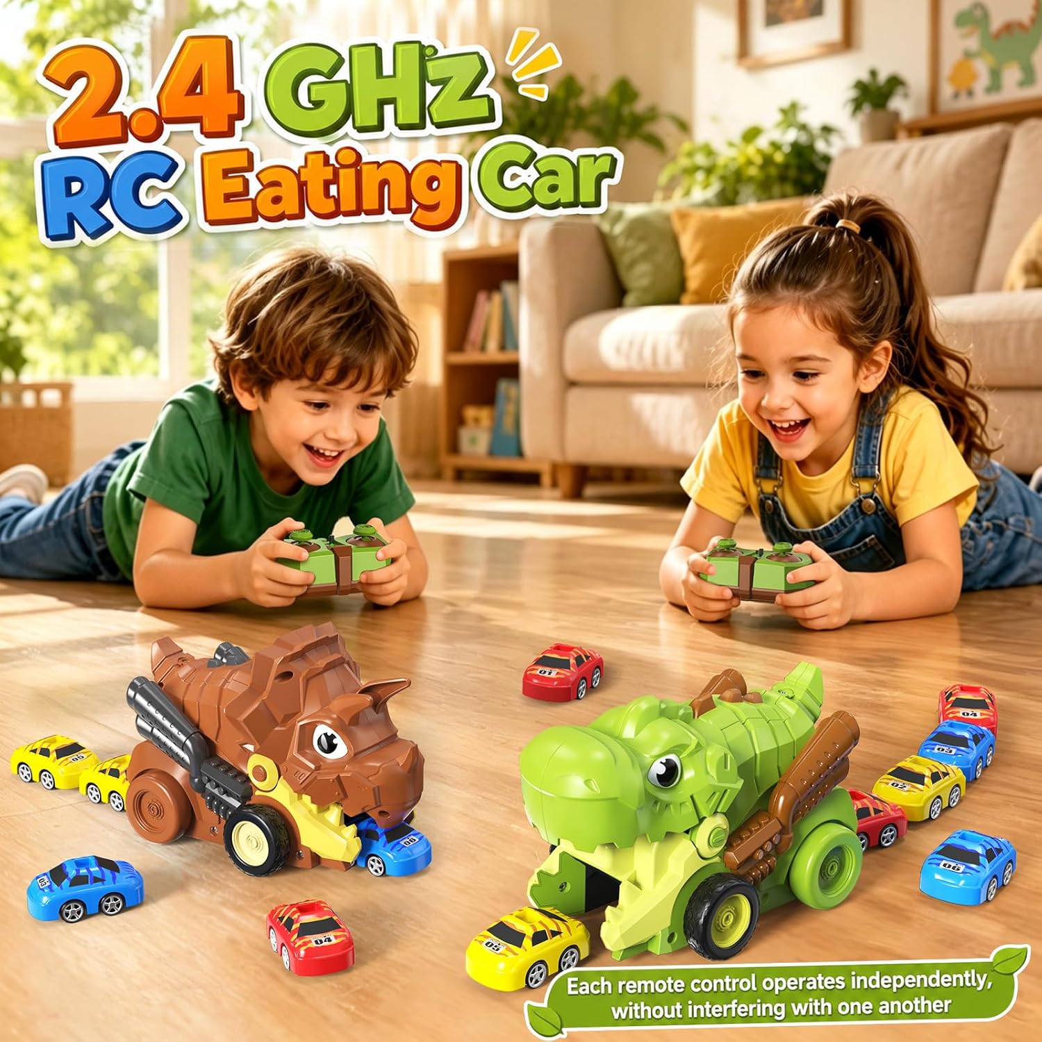 Wholesale 2.4GHz Dinosaur RC Car Toy with 12 Mini Magnetic Cars and Snake Game - Image 6