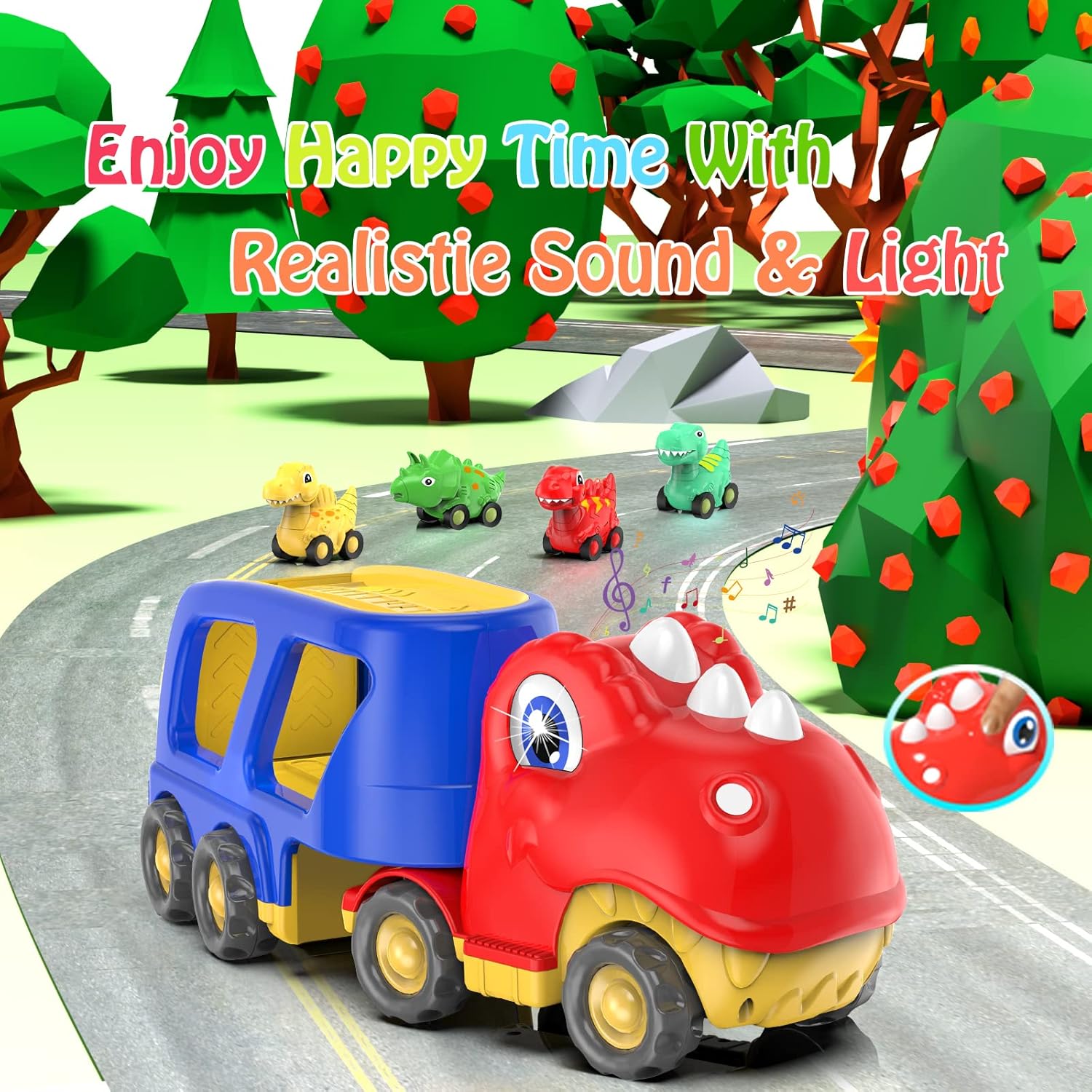 Wholesale Dinosaur Transport Truck Toy with 4 Pack Pull Back Dino Cars - Image 4