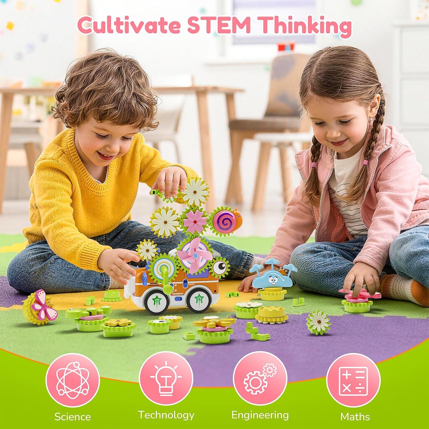 Wholesale Electric Gear Train Building Toy with Flower Lights Music and DIY STEM Play - Image 6
