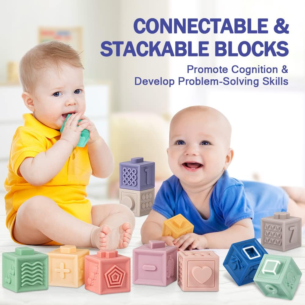 Wholesale 20 Piece Silicone Stacking Blocks Set with Teething Balls for Baby Sensory Play - Image 5