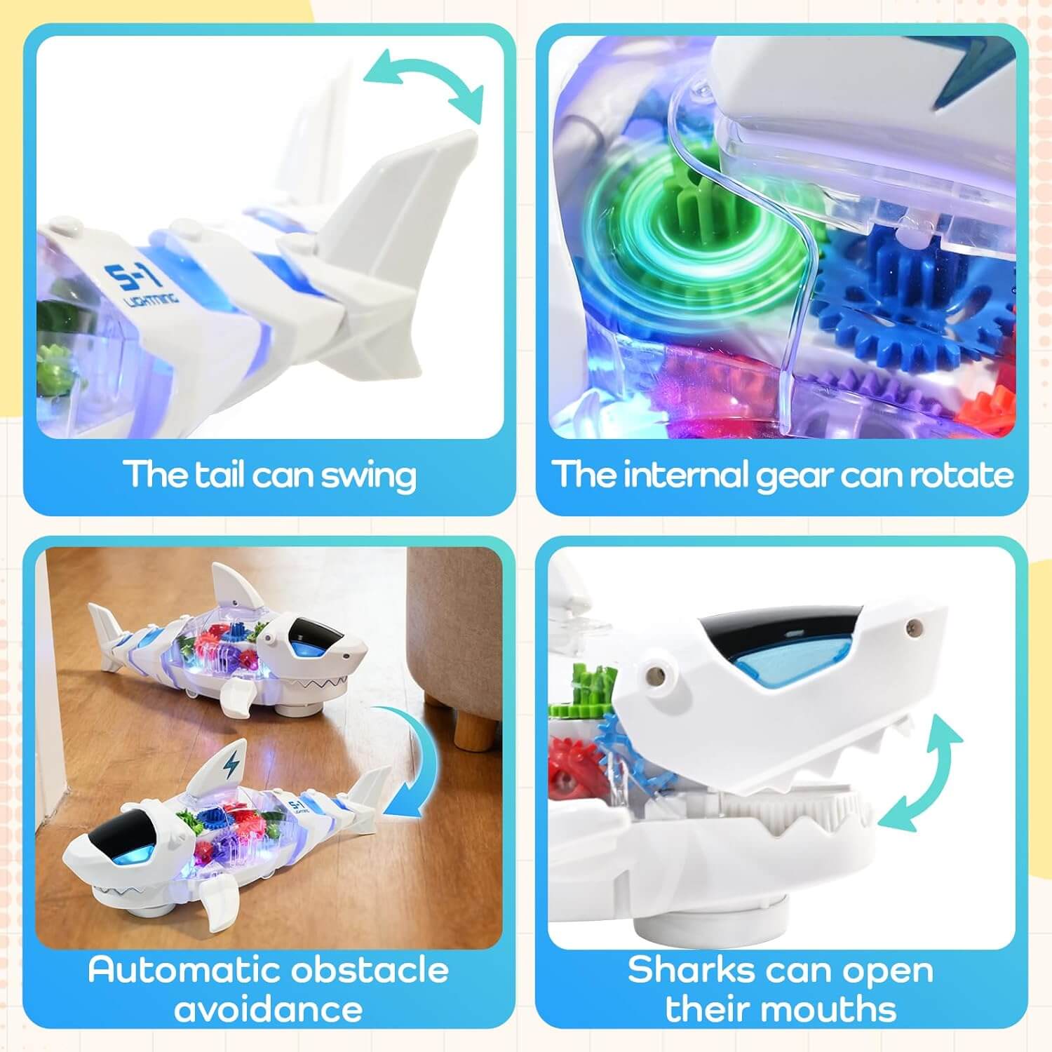 Wholesale Music Light Transparent Gear Crawling Shark Baby Toy with Auto Direction Change - Image 5
