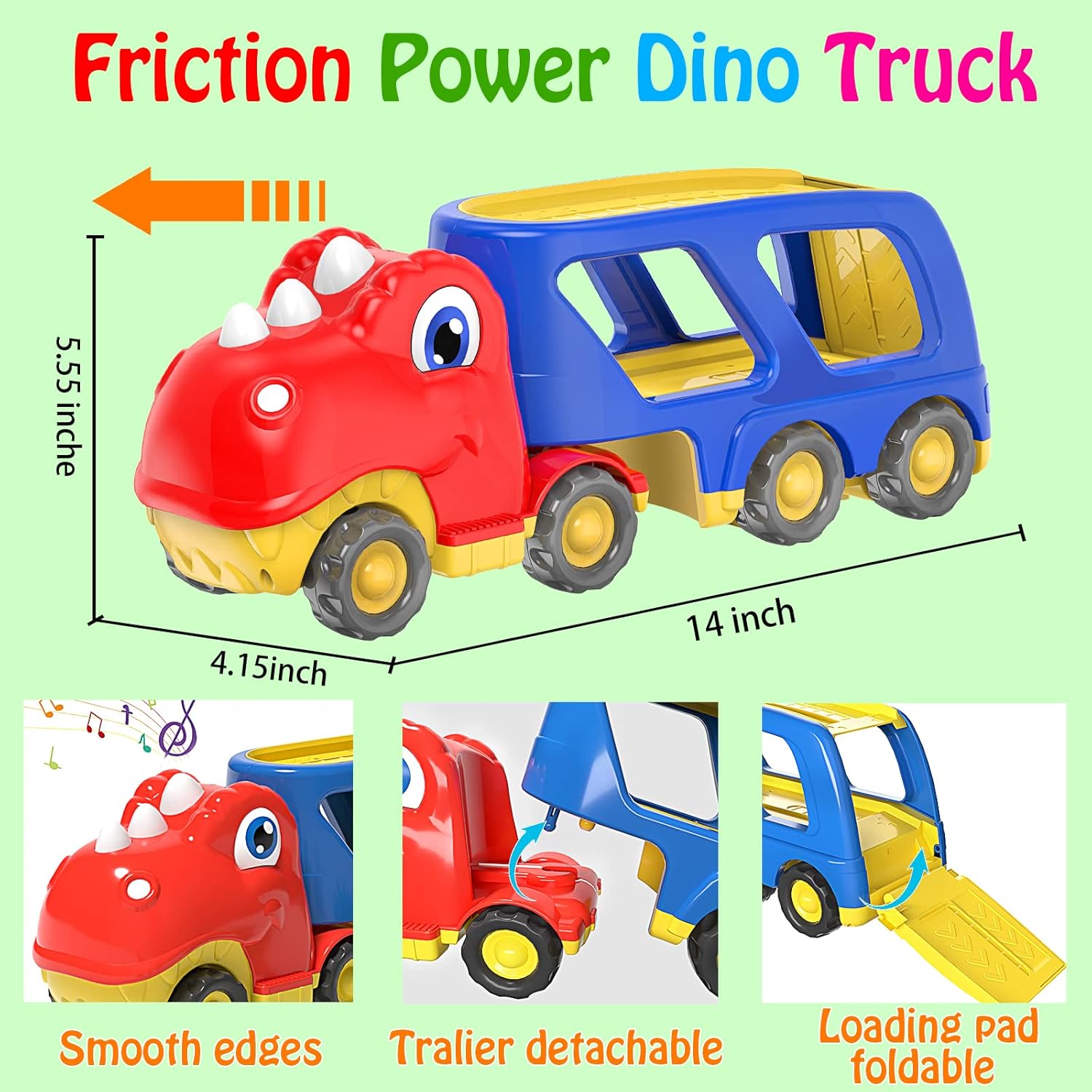 Wholesale Dinosaur Transport Truck Toy with 4 Pack Pull Back Dino Cars - Image 2