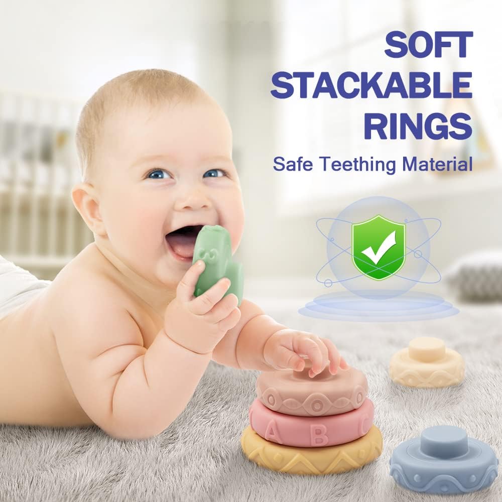 Wholesale 20 Piece Silicone Stacking Blocks Set with Teething Balls for Baby Sensory Play - Image 4
