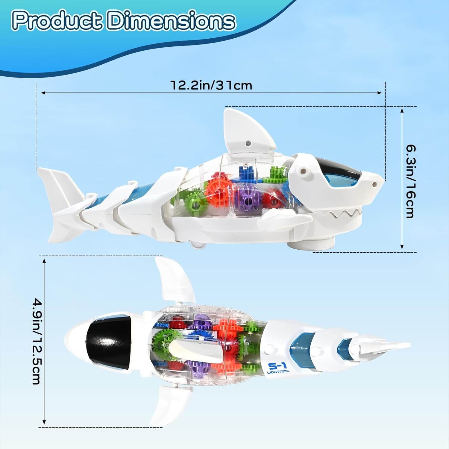 Wholesale Music Light Transparent Gear Crawling Shark Baby Toy with Auto Direction Change - Image 4