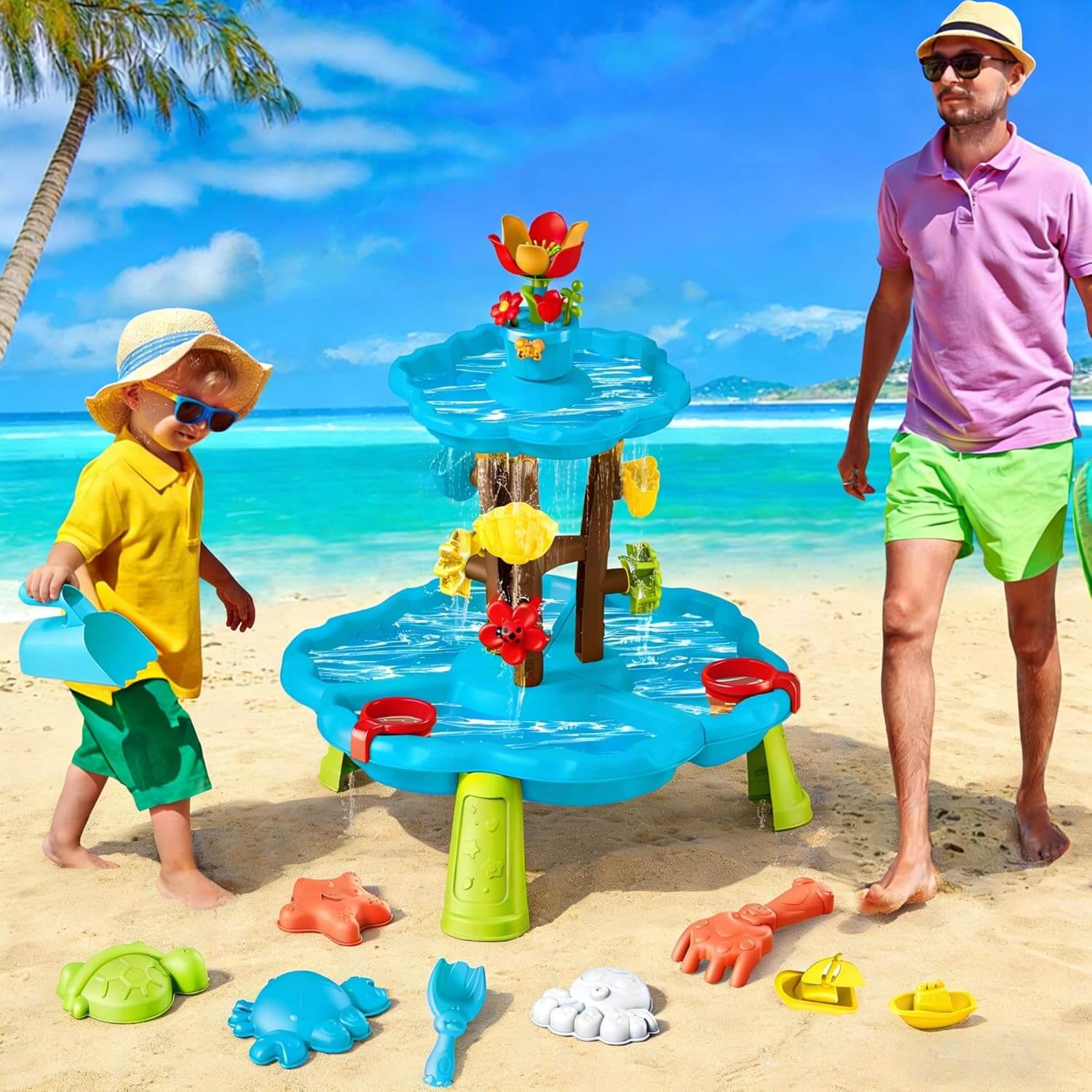Wholesale Two Tier Blossom Sand and Water Table with Beach Toys for Toddlers - Image 4