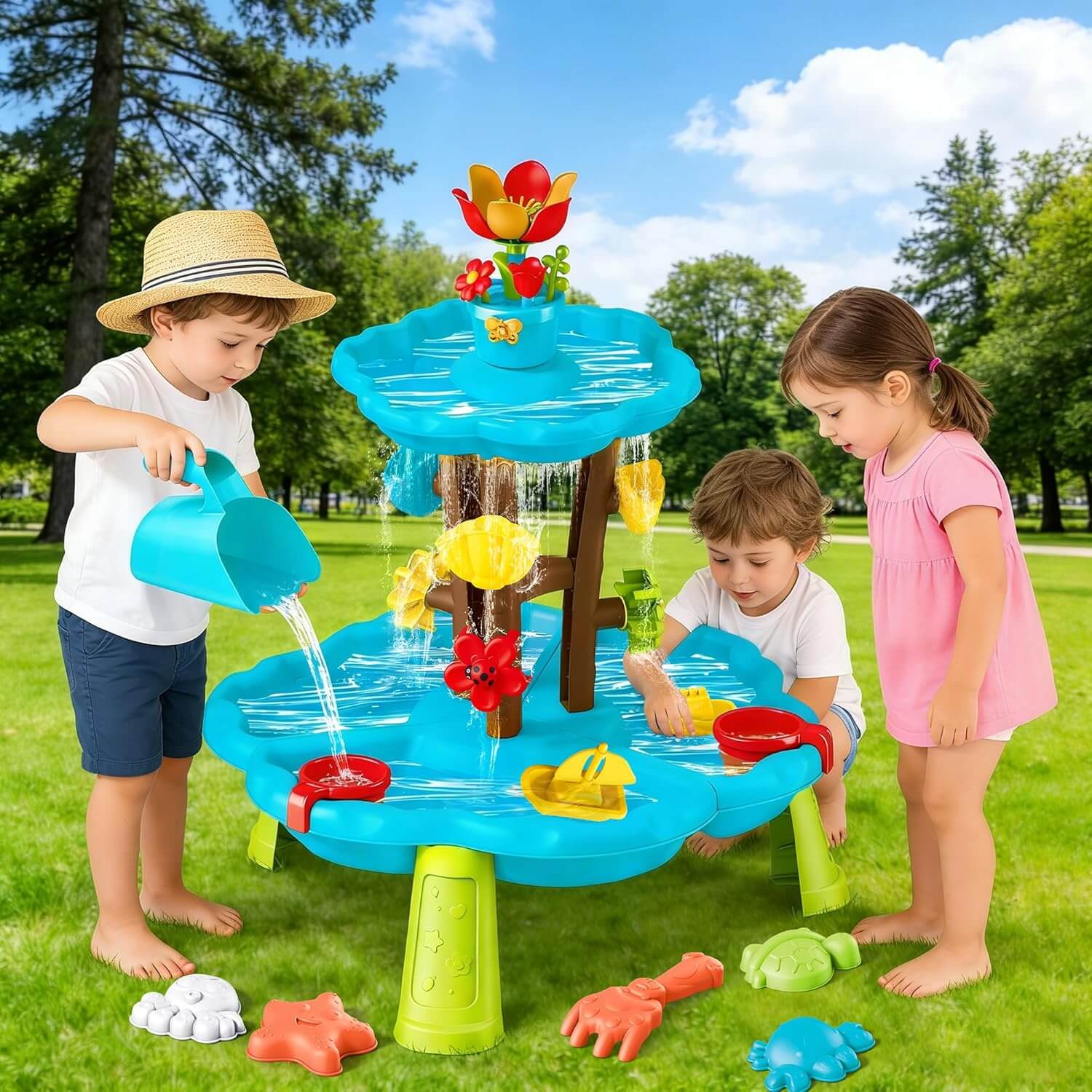 Wholesale Two Tier Blossom Sand and Water Table with Beach Toys for Toddlers - Image 2