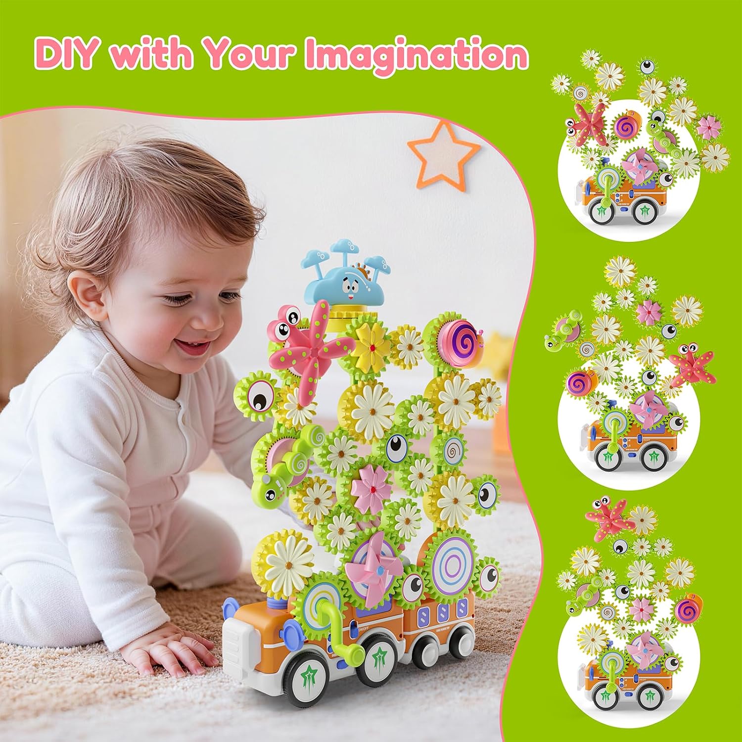 Wholesale Electric Gear Train Building Toy with Flower Lights Music and DIY STEM Play - Image 2
