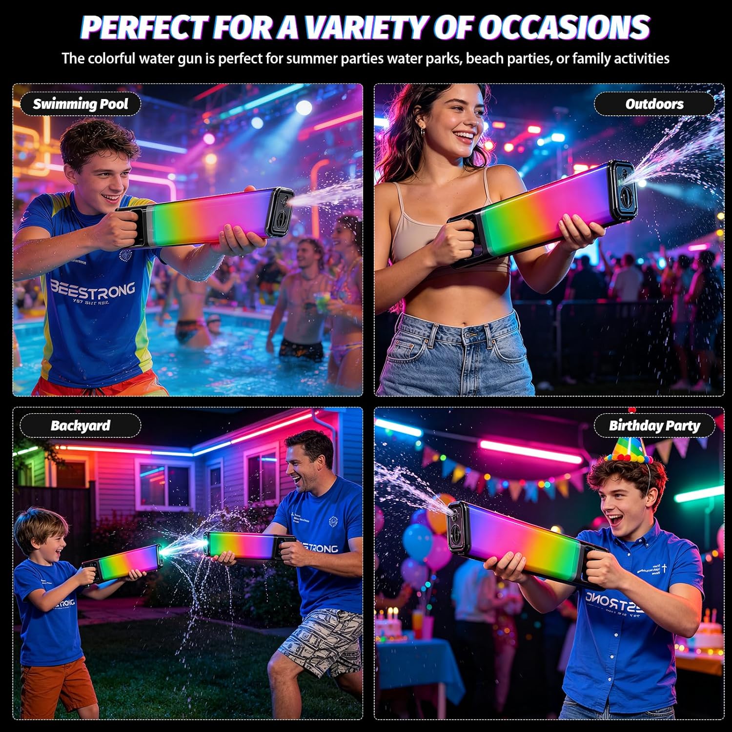 Wholesale Large Capacity Rechargeable Electric Water Gun with LED Lights for Pool and Beach Play - Image 3
