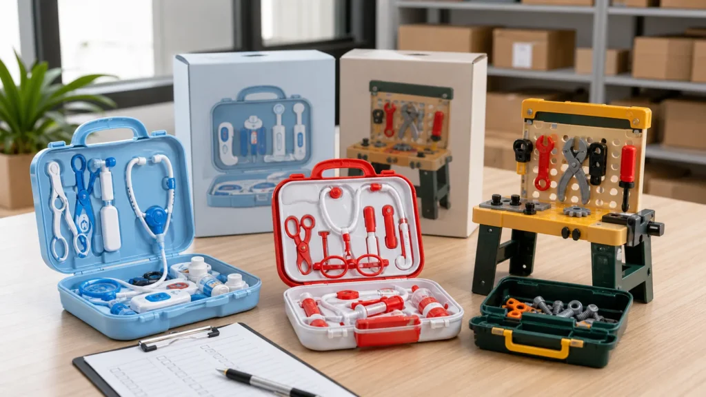Doctor kits and tool bench toys for wholesale buyers