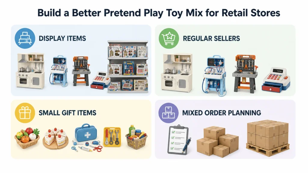 Pretend play toy mix for retail stores