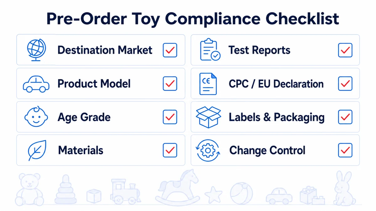 Pre-order toy compliance document checklist for importers