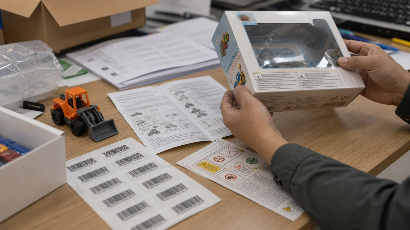 Toy packaging labels and instruction review before bulk production