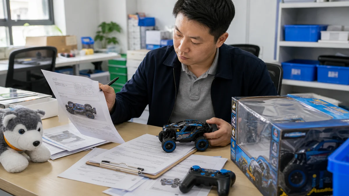 Importer checking a toy sample against its compliance test report
